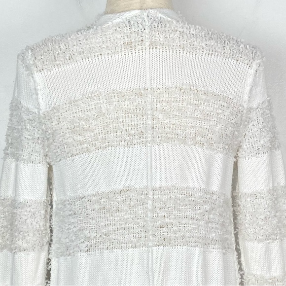 525 AMERICA Fuzzy White Striped Duster Sweater - Picture 5 of 11